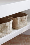 The Dharma Door Baskets and Storage Sona Square handwoven jute fairtrade Basket in bathroom interior handmade