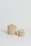 The Dharma Door Home, Table and Gifts Round Palm Fibre Coaster Set x 8 (in basket with lid) Round Palm Fibre Coasters x 8 (in basket with lid)